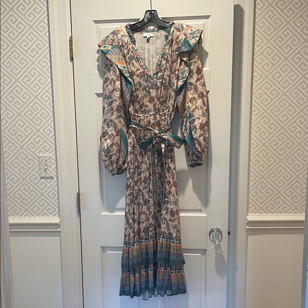 Current Air Teal and Cream Floral Long Sleeve Dress